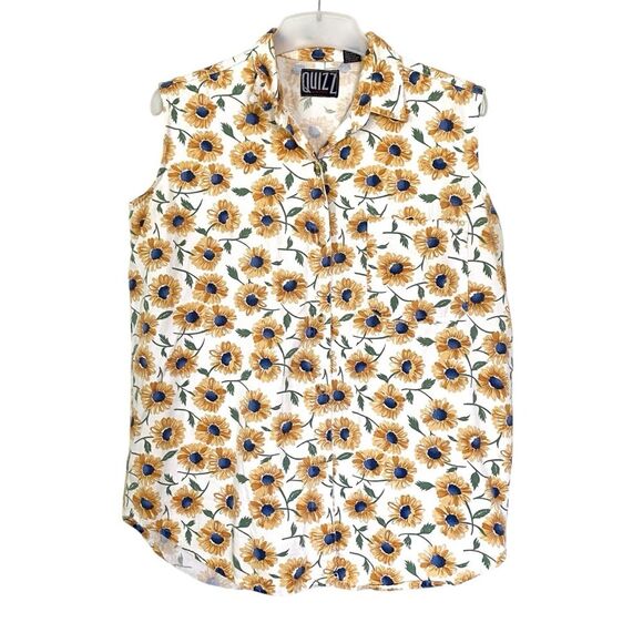 Quiz Z 90s Sunflower Sleeveless Button Down Vintage Top Size Large - Picture 1 of 5